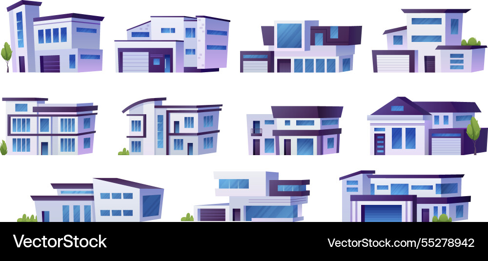 Modern suburban houses cartoon contemporary Modern suburban houses cartoon contemporary vector image