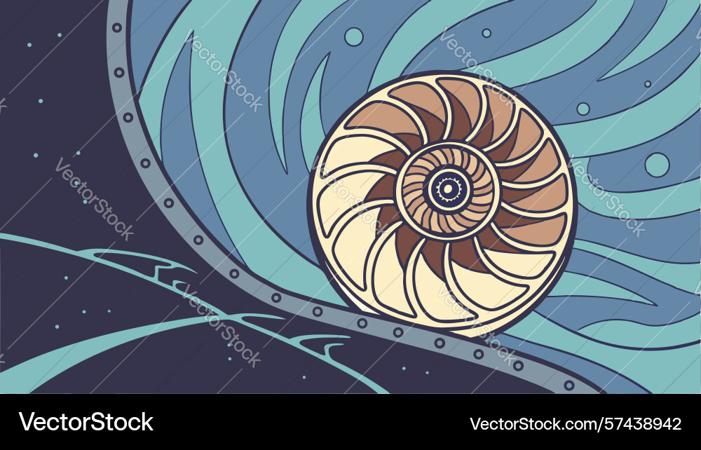Nautilus shell in an abstract underwater vortex vector image