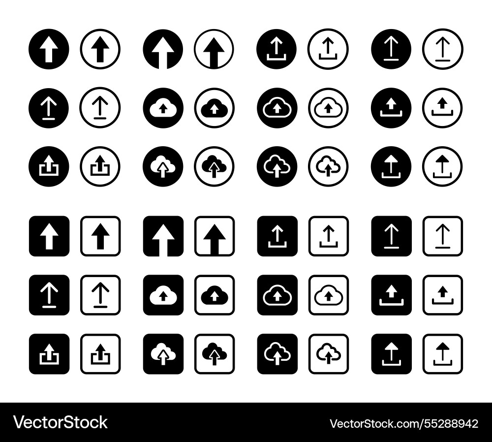 Round and square upload arrow icons set Vector Image