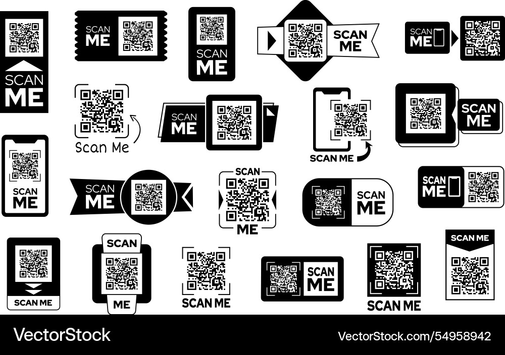 Scan qr code frames me stickers for mobile Scan qr code frames me stickers for mobile vector image
