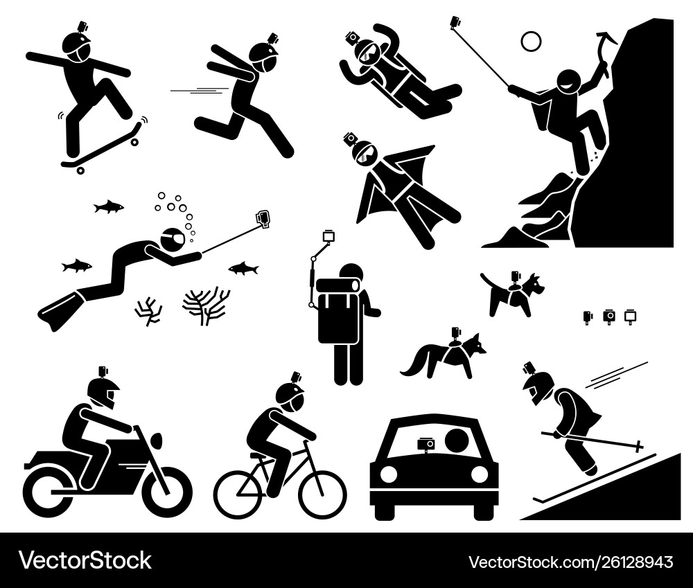 Action camera headset man using Action camera headset man using vector image