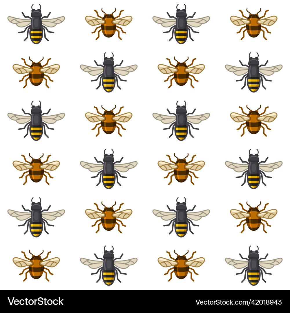 Bee and wasp seamless pattern on white background Bee and wasp seamless pattern on white background Vector Image