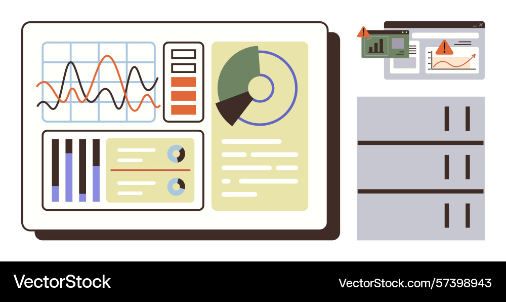 Data dashboard and server monitoring with alert vector image