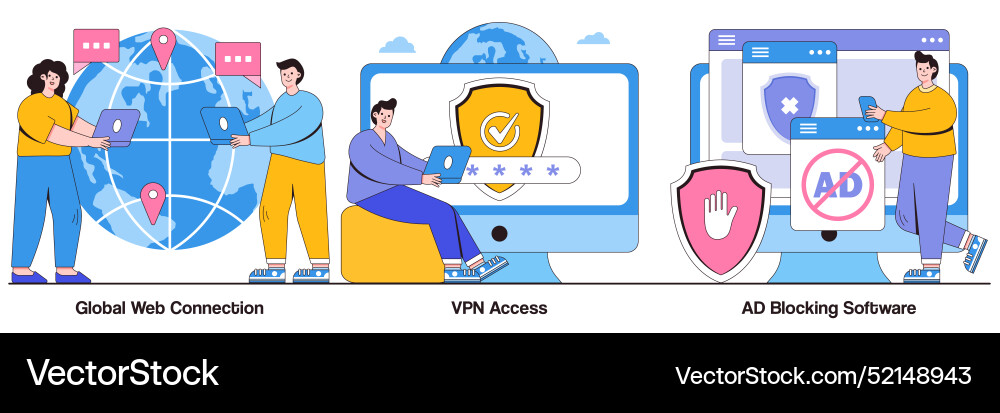 Global web connection vpn access ad blocking Vector Image