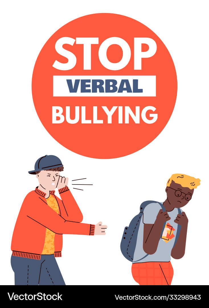Stoppen Sie verbale Mobbing Plakat mit Schulkindern Stoppen Sie verbale Mobbing Plakat mit Schulkindern vektorbild