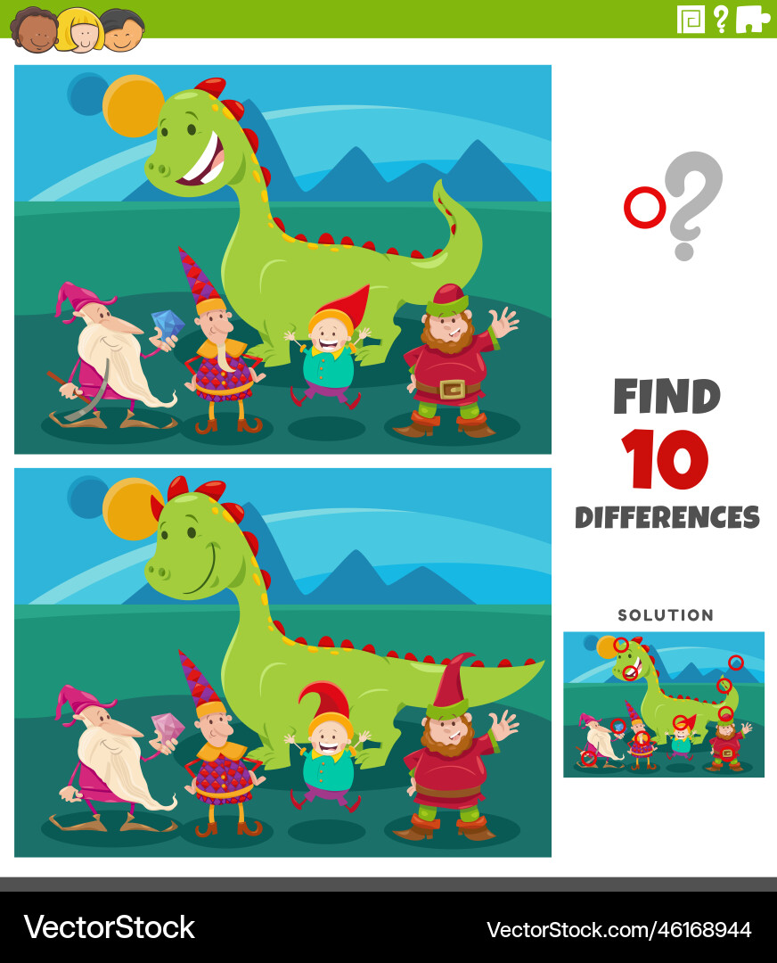 Differences game with cartoon fantasy characters Differences game with cartoon fantasy characters vector image