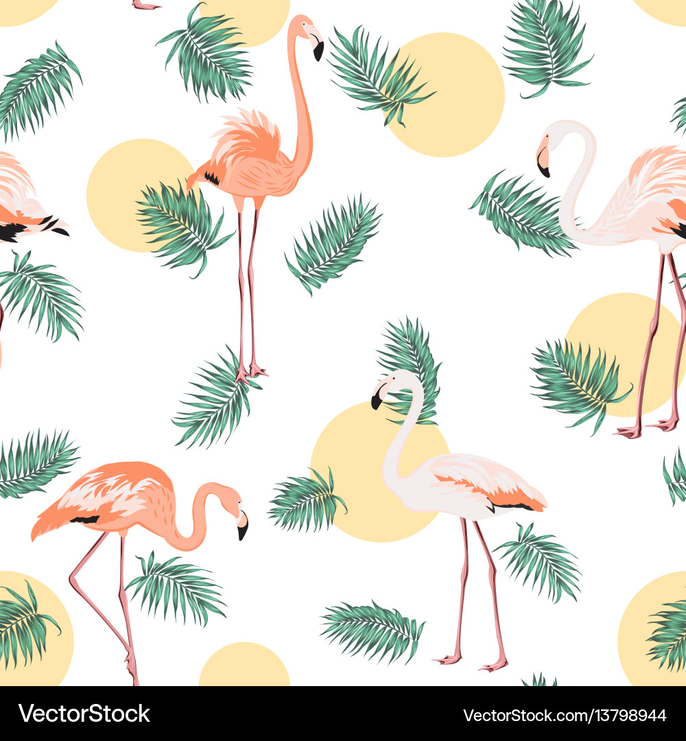 Tropical Palm Leaves & Flamingo Vector Image