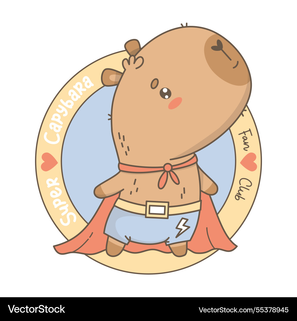 Cute superhero capybara funny cartoon animal Cute superhero capybara funny cartoon animal vector image