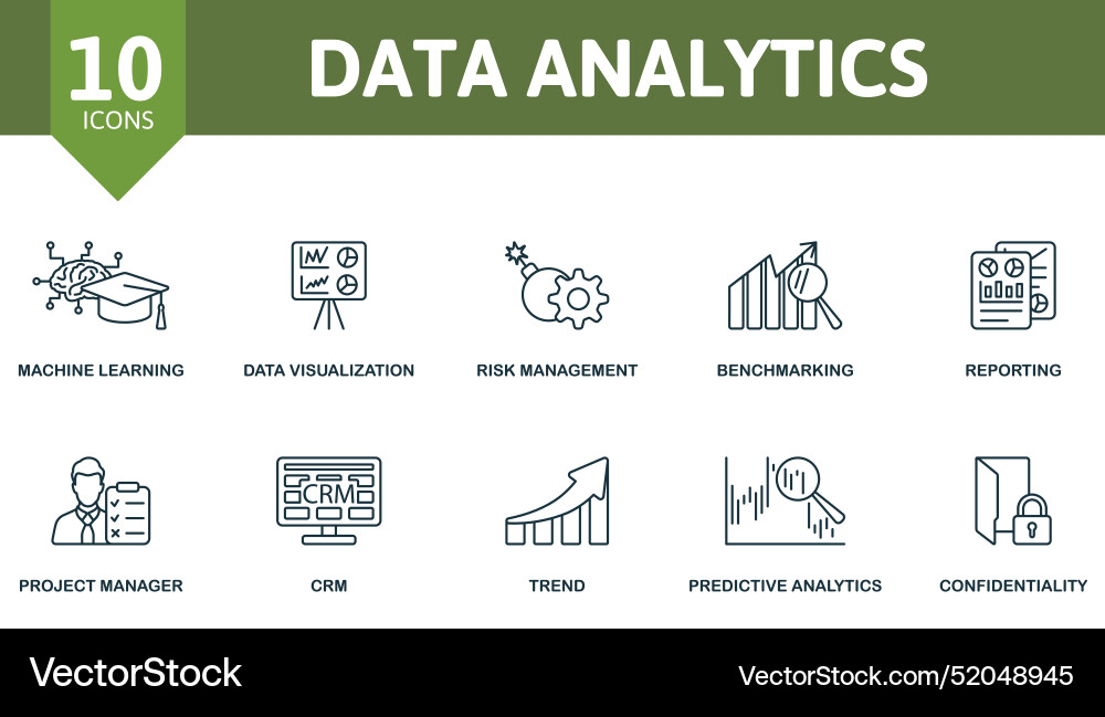 Data analytics thin line icon set machine Data analytics thin line icon set machine vector image
