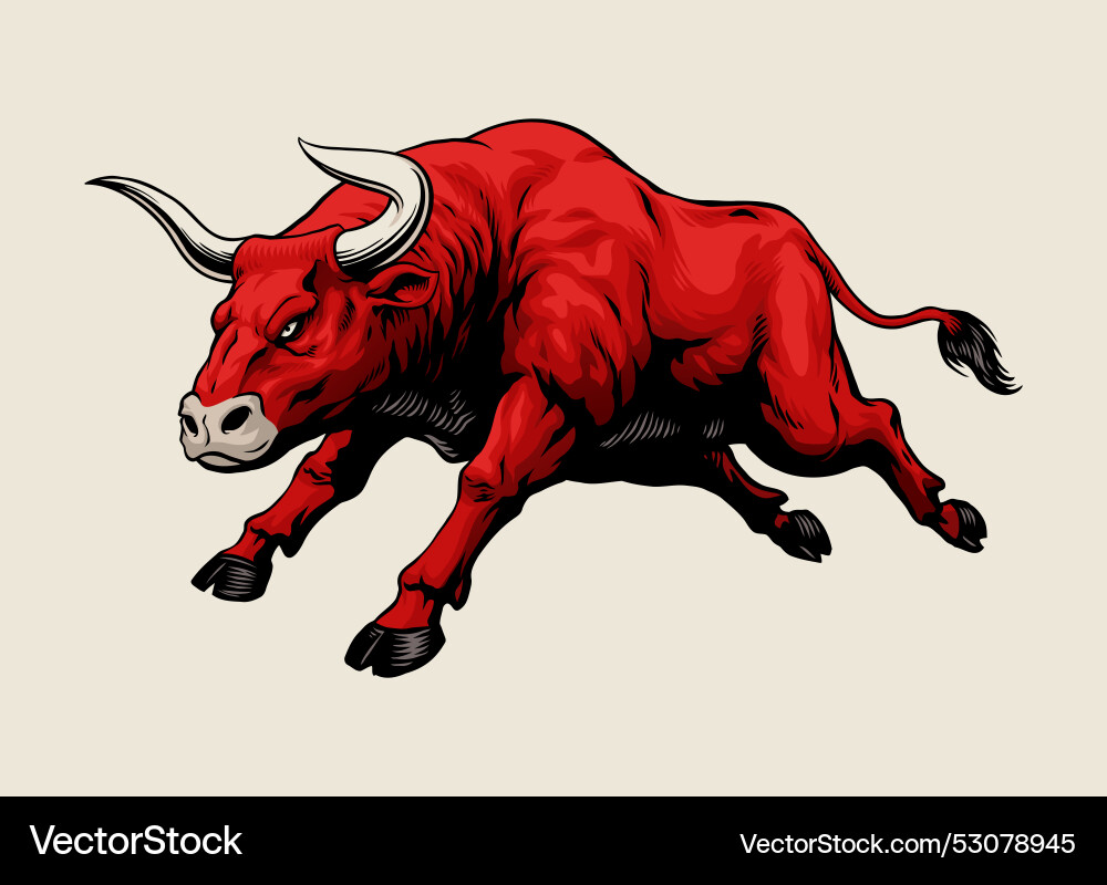 Hand drawn of aggressive bull jumping Vector Image