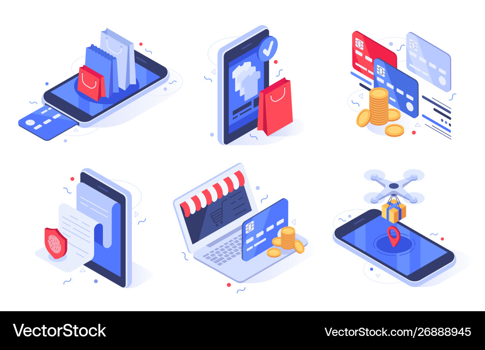 Isometrische Online-Shop-Geschäft Isometrische Online-Shop-Geschäft vektorbild