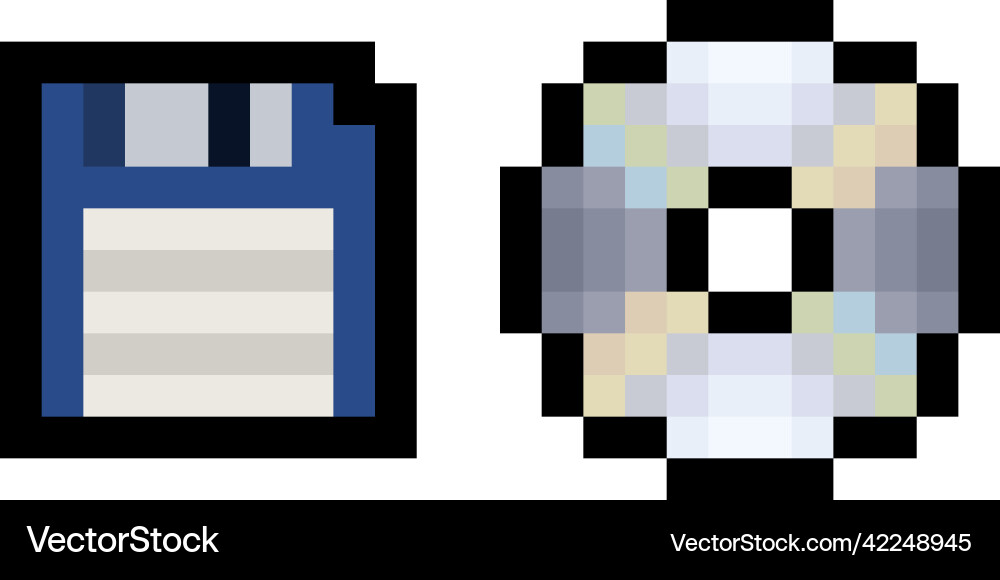 Pixel 8-Bit Discs - Retro Tech Vector Image