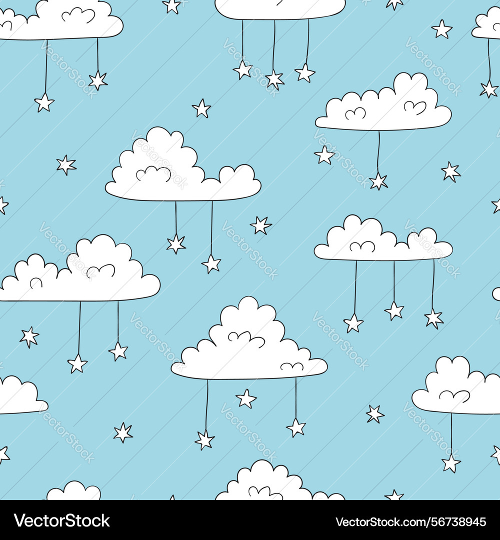 Seamless clouds pattern background with doodle Vector Image