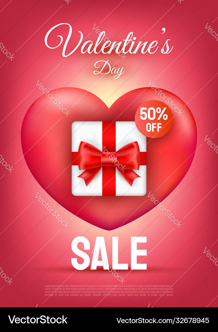 Valentines day sale text with gift box and red Valentines day sale text with gift box and red vector image