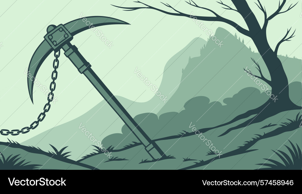 Ancient pickaxe in forest setting wilderness tool Vector Image