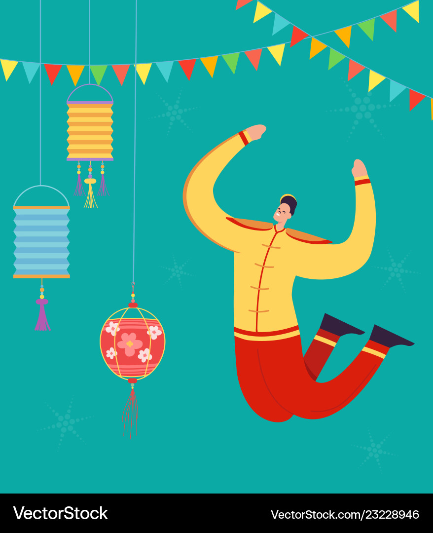 Chinese lunar new year carnival people dance Chinese lunar new year carnival people dance vector image