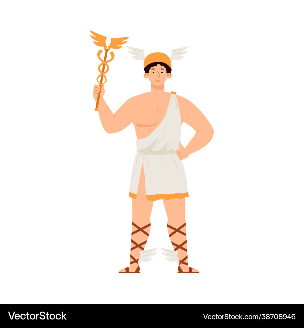 Hermes Quecksilber griechischen Gott mit Zauberstab und in Flügeln Hermes Quecksilber griechischen Gott mit Zauberstab und in Flügeln vektorbild
