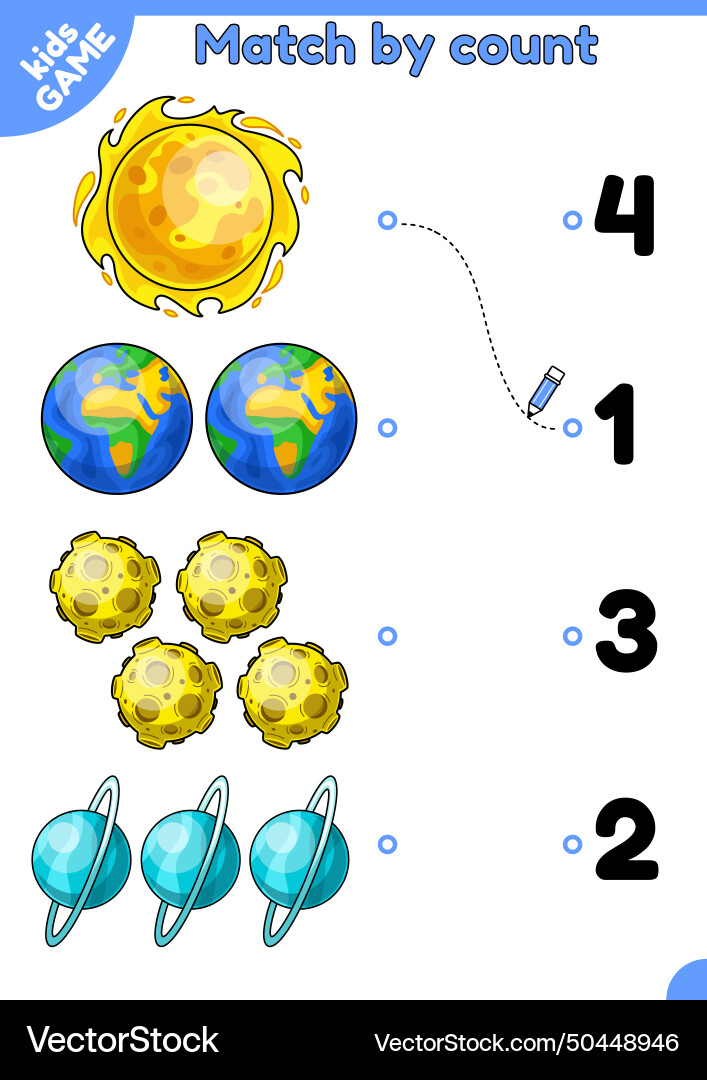 Math-Raum-Spiel hinzufügen Planeten und passen mit Anzahl Math-Raum-Spiel hinzufügen Planeten und passen mit Anzahl vektorbild