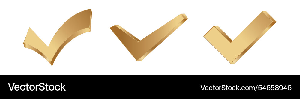 Three gold checkmarks in different angles vector image
