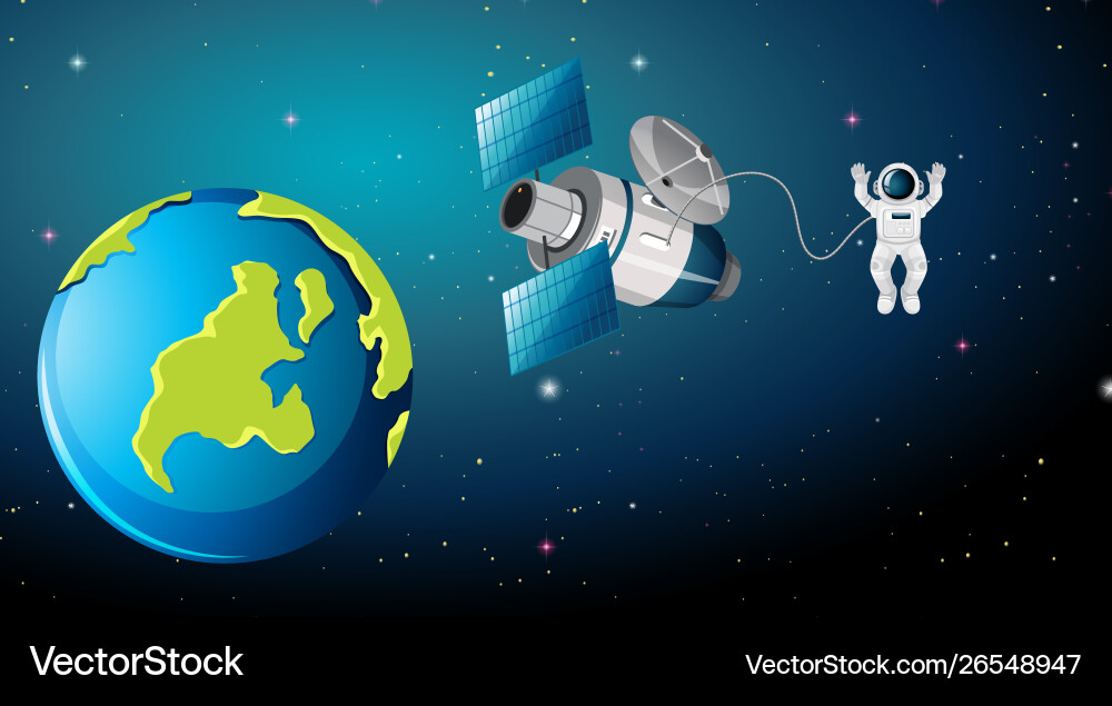 Earth scene with astronaut and satellite vector image