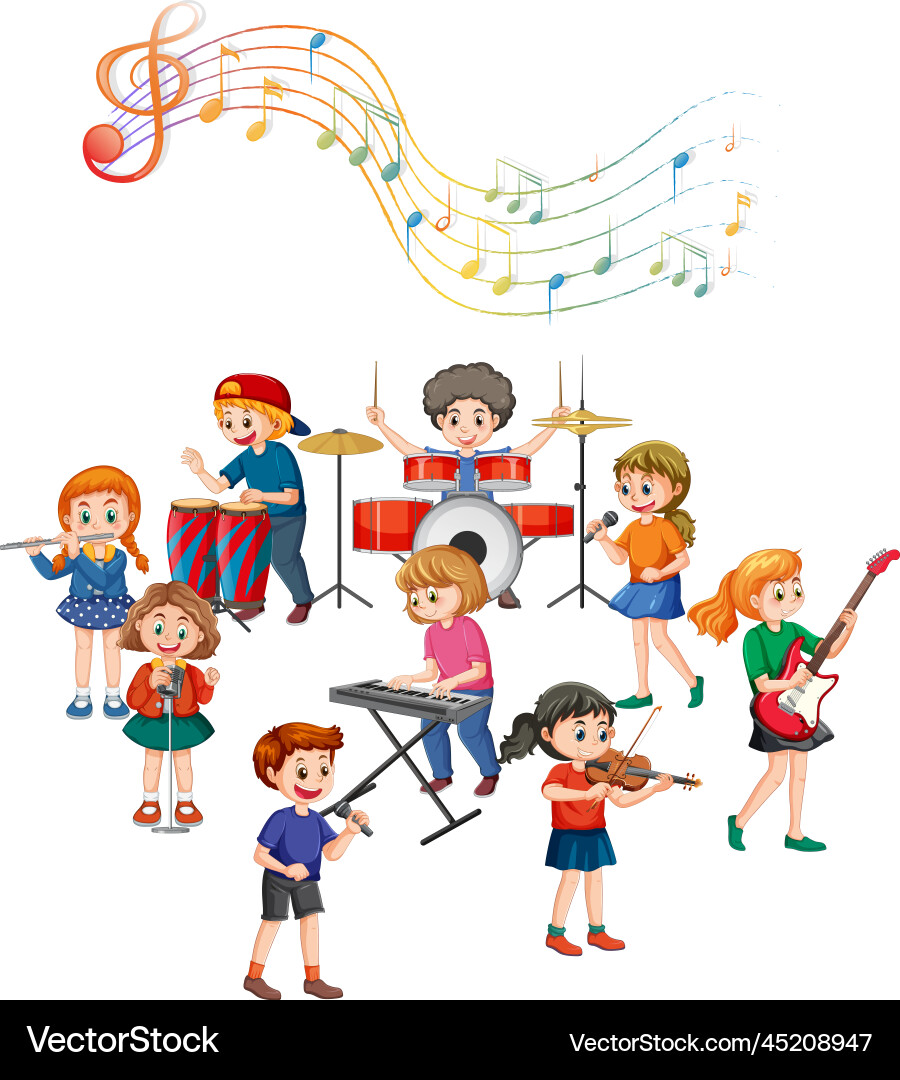Music band kids cartoon Music band kids cartoon vector image