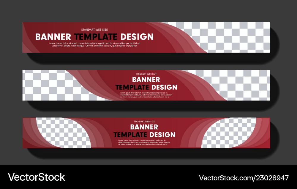 Set of red horizontal web banners with abstract vector image