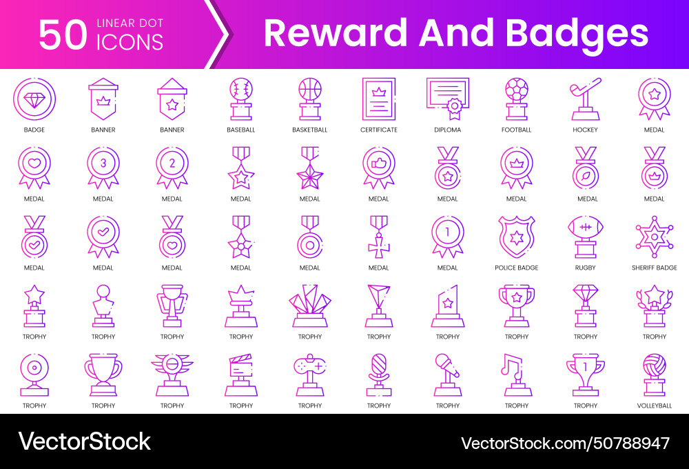 Set of reward and badges icons gradient style Set of reward and badges icons gradient style vector image