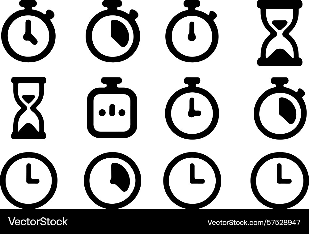 Various clock and timer icons showcasing vector image