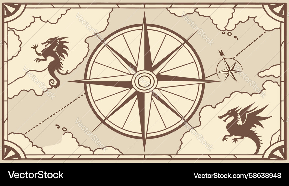 Ancient Scroll Map with Dragon Vector Image