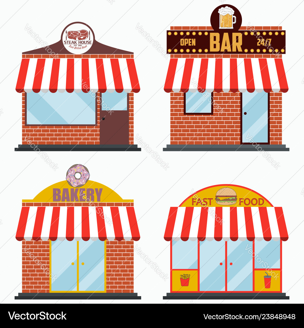 Building facade with signboard set Building facade with signboard set vector image