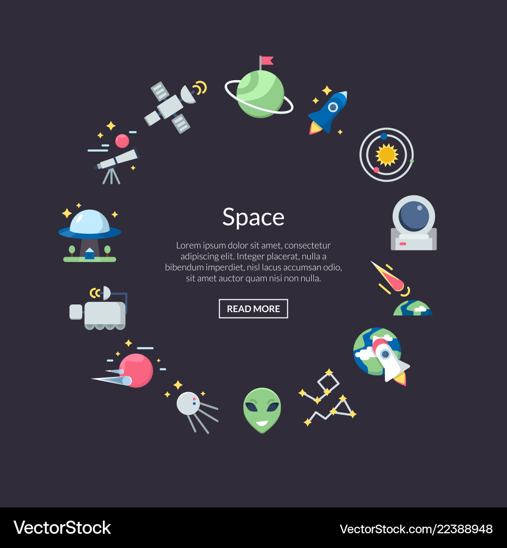 Flat space icons in circle shape with place Flat space icons in circle shape with place vector image