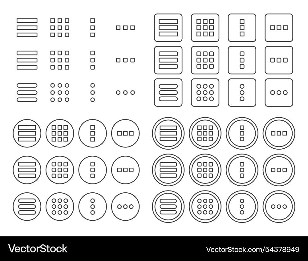 Hamburger menu symbol icons set icon for web Hamburger menu symbol icons set icon for web Vector Image