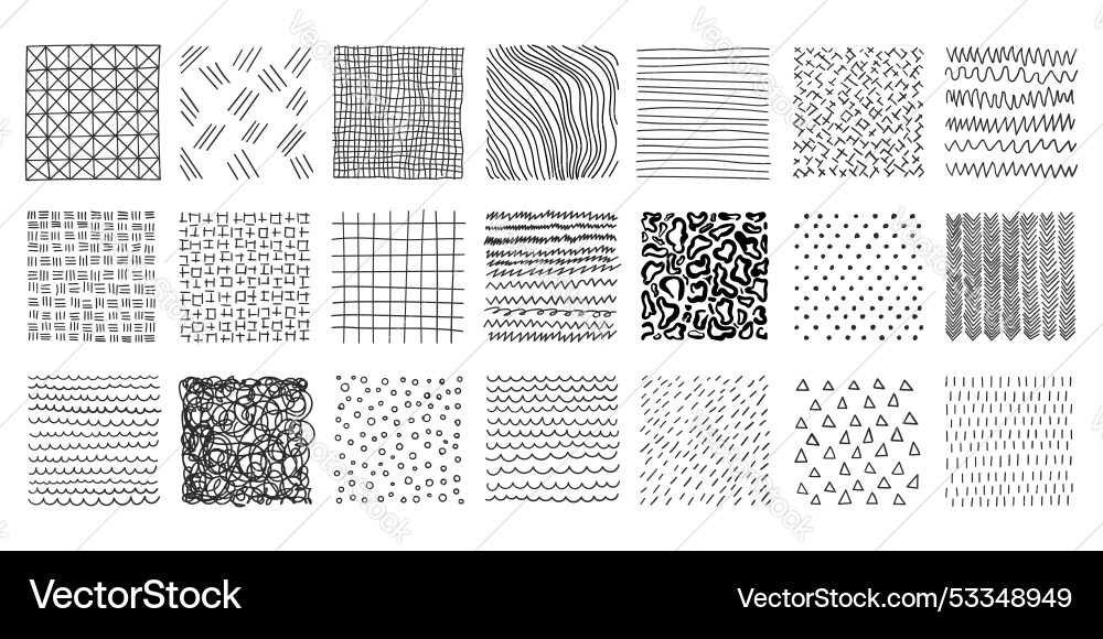 Hand drawn patterns in square icons set flat Hand drawn patterns in square icons set flat vector image