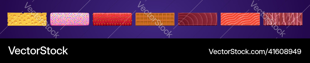 Rectangular game buttons with texture of food Rectangular game buttons with texture of food vector image