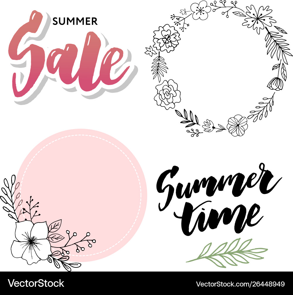 Summer sale card template hand drawn lettering vector image