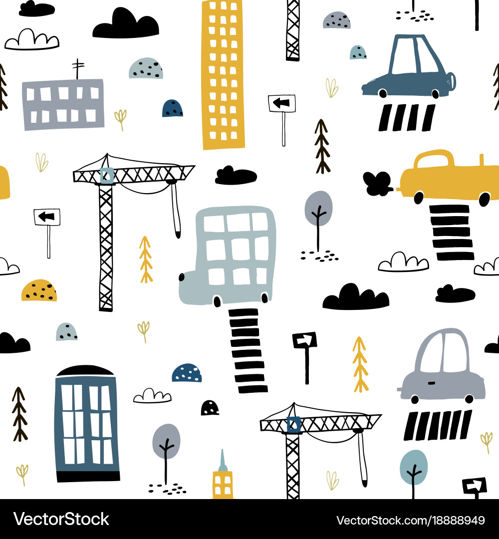 Urban Kids Pattern - Cityscape Print Vector Image