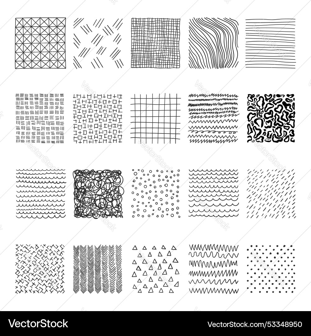 Hand drawn patterns in square icons set flat Hand drawn patterns in square icons set flat vector image