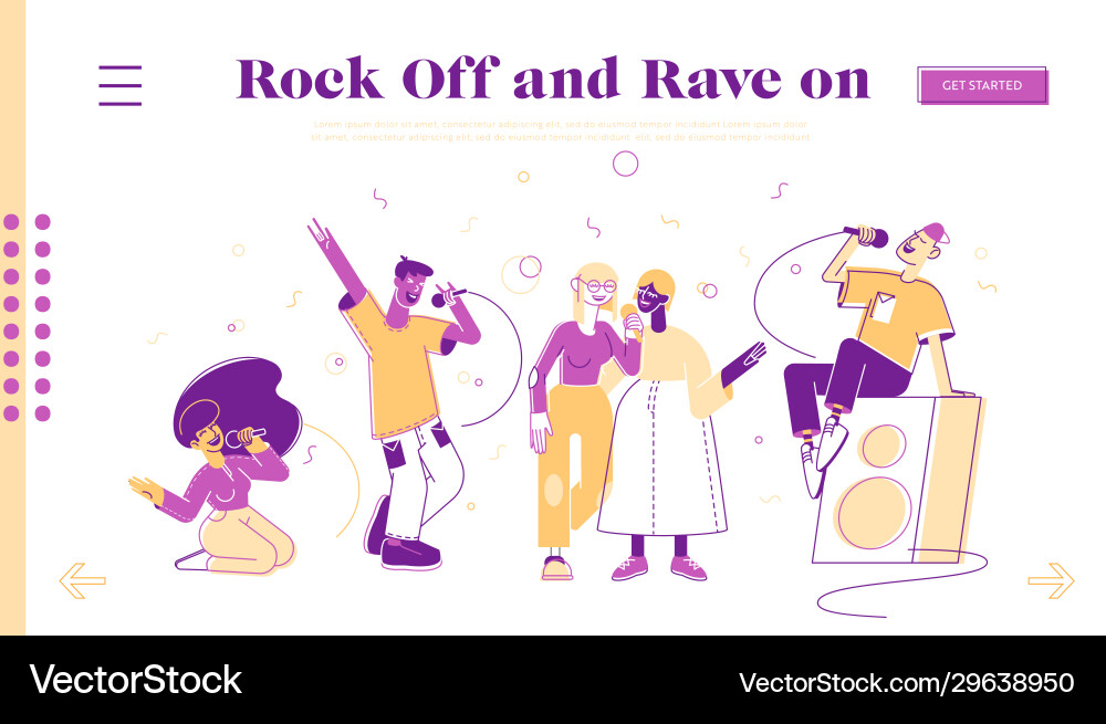 People relax in karaoke club website landing page People relax in karaoke club website landing page vector image