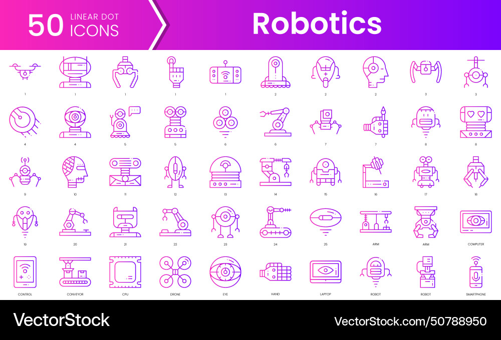 Set of robotics icons gradient style icon bundle Set of robotics icons gradient style icon bundle vector image