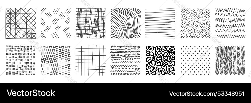 Hand drawn patterns in square icons set flat Hand drawn patterns in square icons set flat vector image