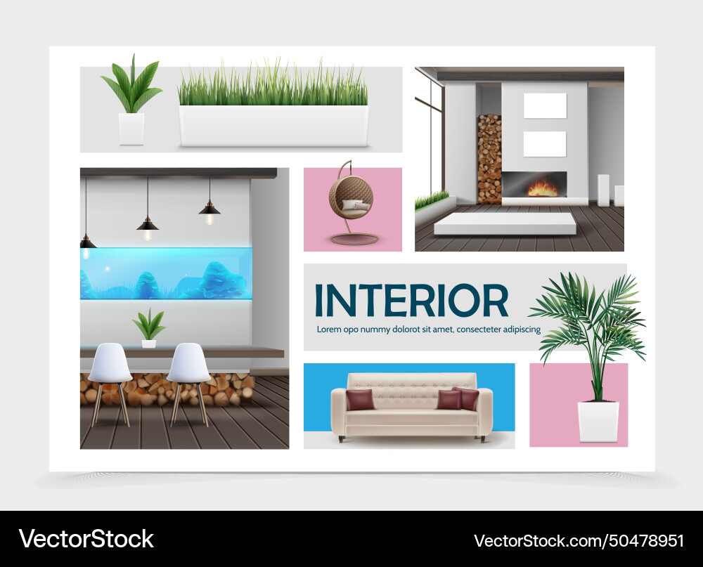 Realistic home interior elements collection Vector Image