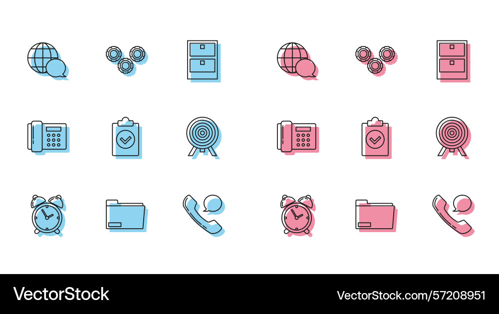 Set line alarm clock document folder world map Set line alarm clock document folder world map vector image
