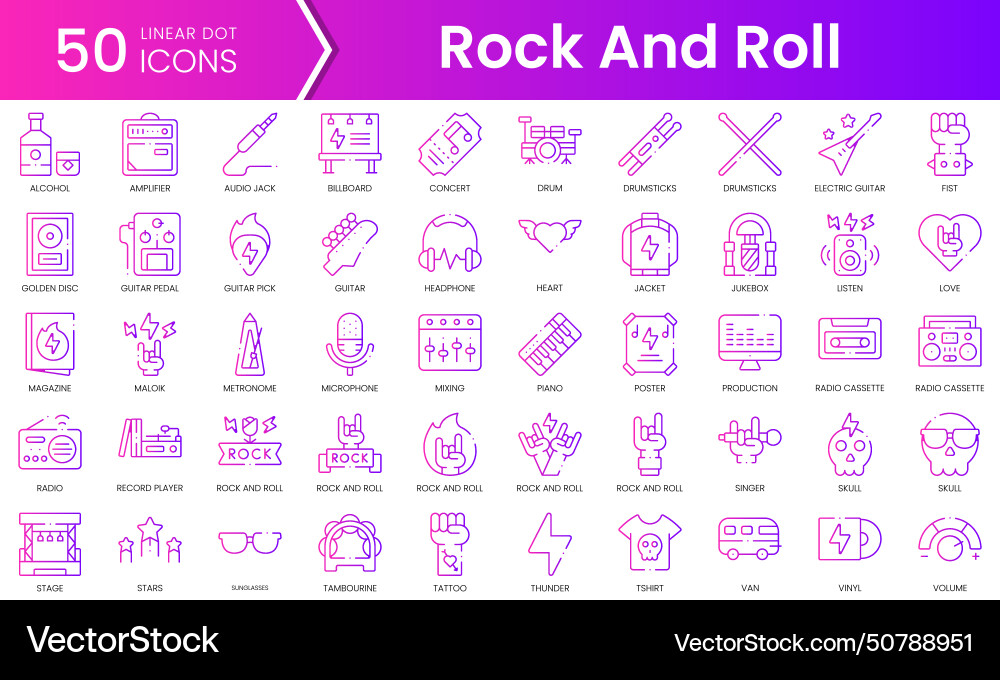 Set of rock and roll icons gradient style icon Set of rock and roll icons gradient style icon vector image