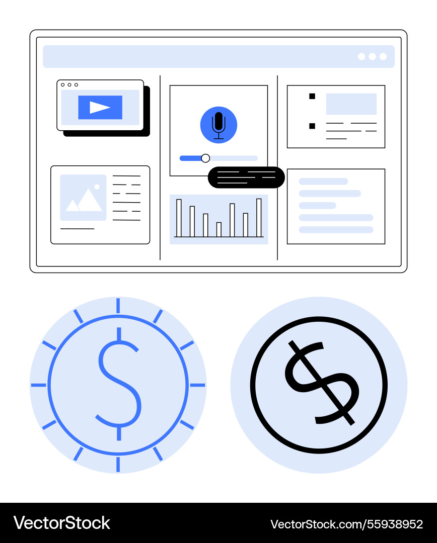 Digital dashboard with multimedia tools analytics vector image
