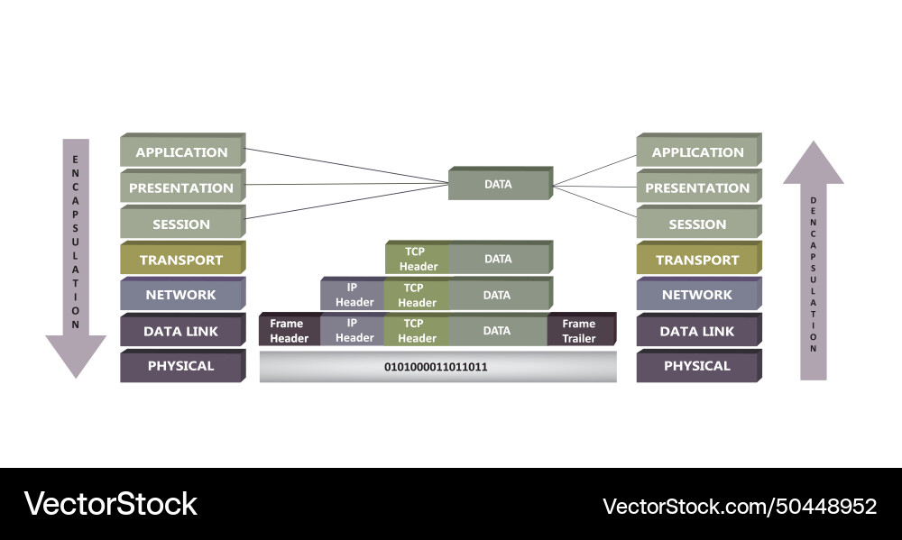 Encapsulation and deencapsulation prices in osi Encapsulation and deencapsulation prices in osi vector image