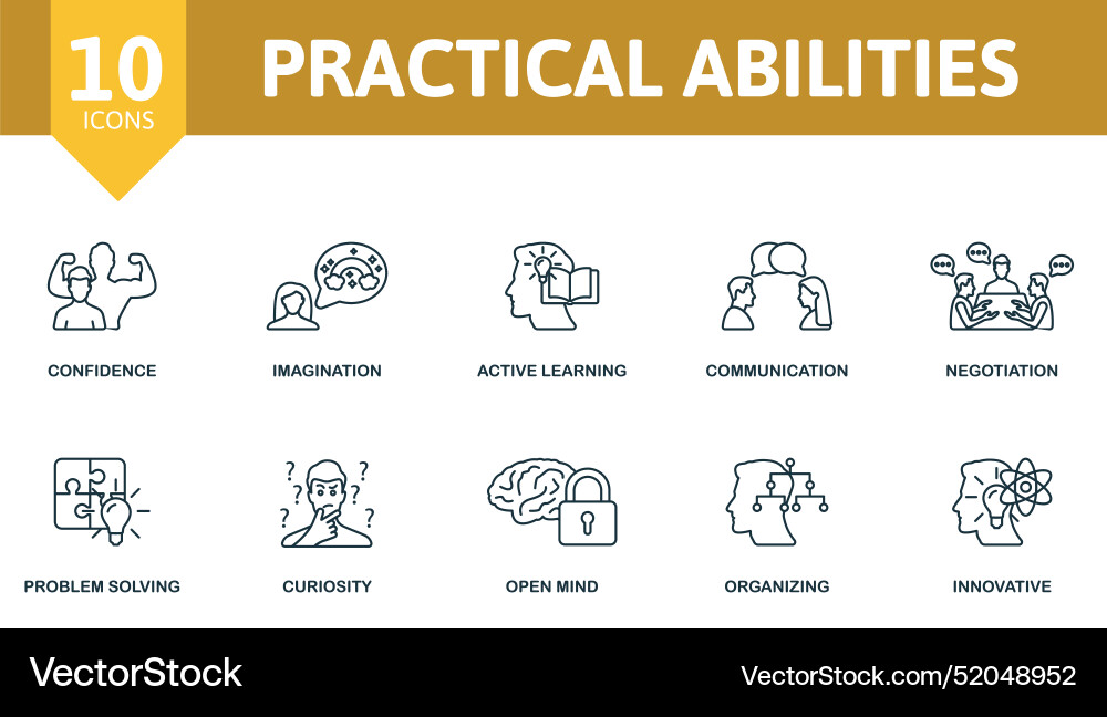 Practical abilities thin line icon set confidence vector image