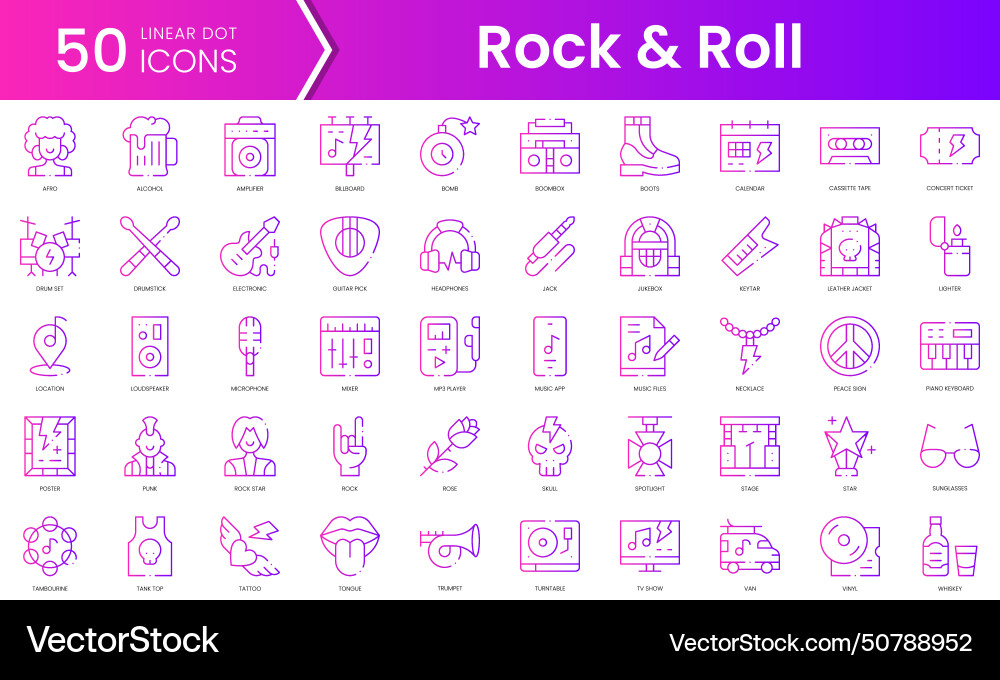 Set of rock n roll icons gradient style icon Vector Image