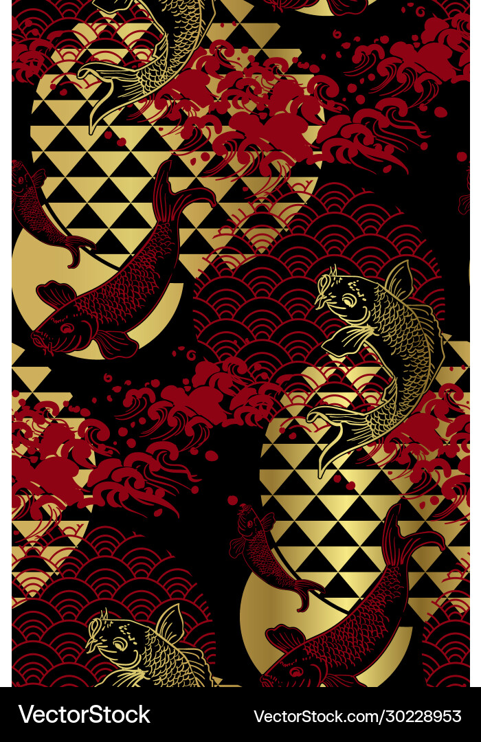 Koi fish wave water circles japanese chinese Koi fish wave water circles japanese chinese vector image