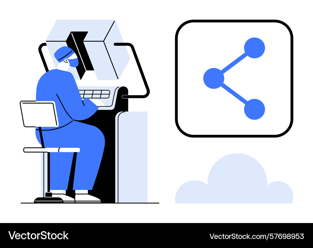 Person working at computer with sharing icon Vector Image