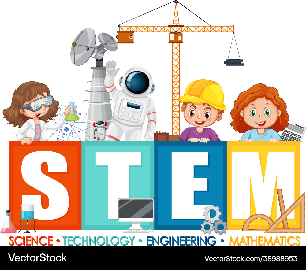 Stem Bildungslogo Banner mit Kinderkarikatur Stem Bildungslogo Banner mit Kinderkarikatur vektorbild